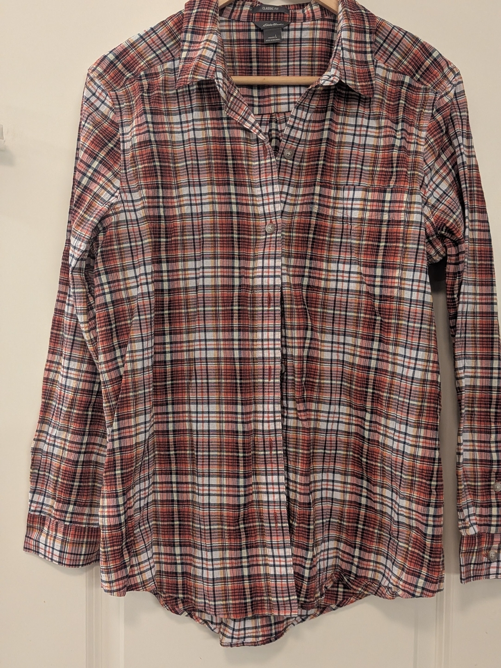 Eddie Bauer Women's Orange Plaid Button-Down Shirt